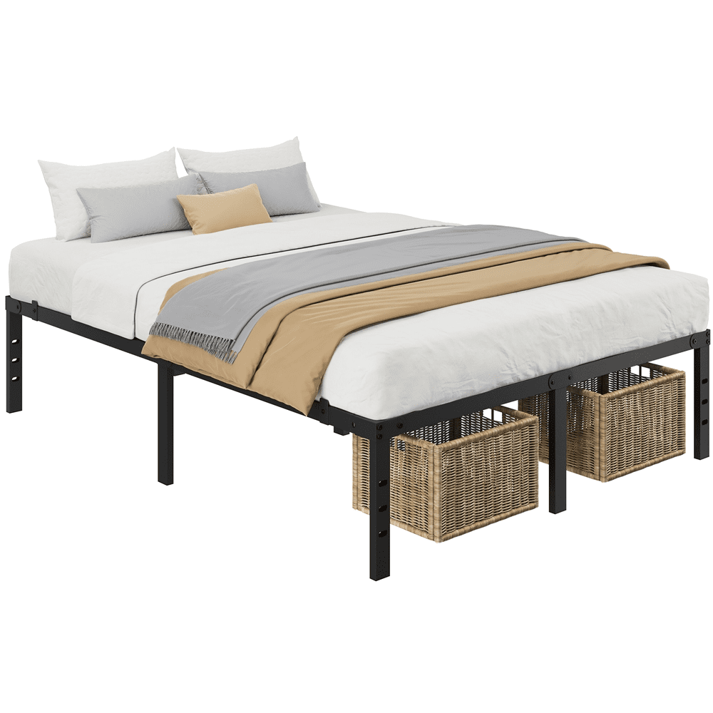 Alden Design Queen Size 16.5" Metal Platform Bed Frame, No Box Spring Needed, Black
