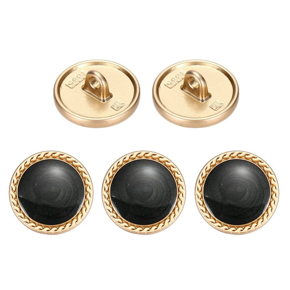 Metal Vintage Gold Button 15mm Round Metal Sewing Button Alloy Shank Replacement for Women's Suit Woolen Coat Shirt Dress Sewing Black Pack of 5