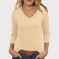 thumbnail image 2 of UAMVSH 3/4 Sleeve Shirts for Women Casual V-Neck Loose Fit Dressy Blouses Soft Vacation Work Tunic Tops Ladies Trendy Outfits(X-Large,Beige 1), 2 of 6