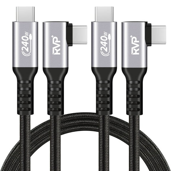RVP 3' Type C Male to Type C Male Cable, Gray, 2 Pack