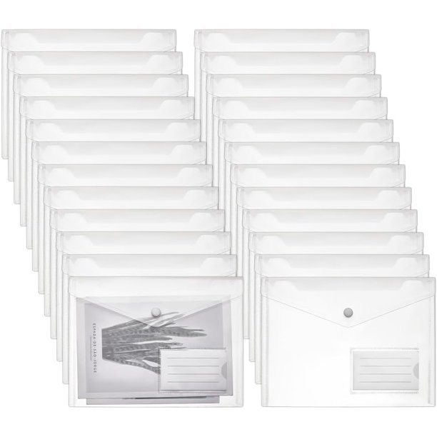 24 sobres de plástico transparente A5 de 9,25 x 7,08 pulgadas, bolsas transparentes para guardar documentos con cierre a presión.