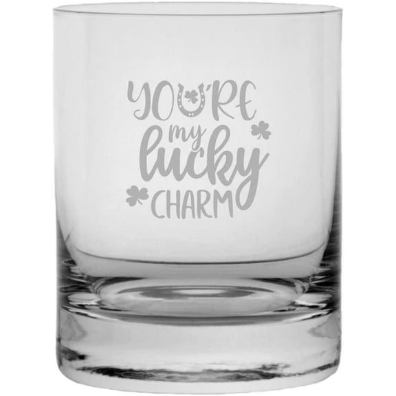 My Lucky Charm St Patrick's Day Etched 10.25oz Crystal Rocks Whisky Glass