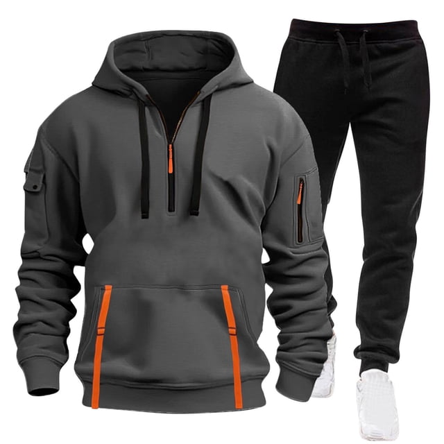 Ensemble de Survêtement Décontracté pour Homme 2 Pcs avec Chandail à Capuchon et Pantalons de Jogging à Taille Élastique