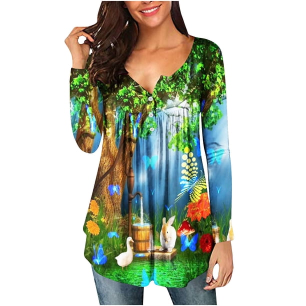 Camiseta suelta estampada a la moda para mujer, blusa de manga larga, cuello redondo, camisetas informales Pompotops FGAJ5602