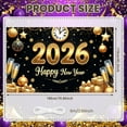 thumbnail image 2 of Golden Theme Happy New Year Banner Sparkling Design 2026 New Year Display Clock Champagne Glass Decor New Year Backdrop for New Year Party New Year Eve Holiday Celebration, 2 of 9