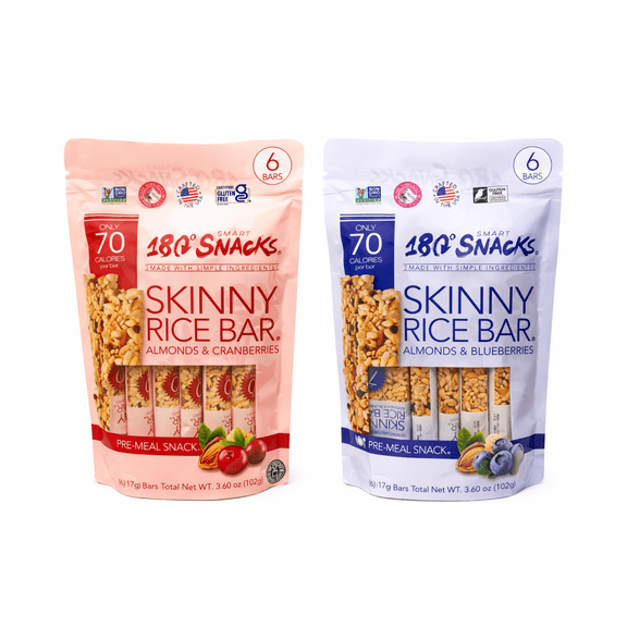 180° Snacks Skinny Rice Bars, Almonds & Blueberries, Gluten Free, Vegan, 6 Bars, 3.6 oz