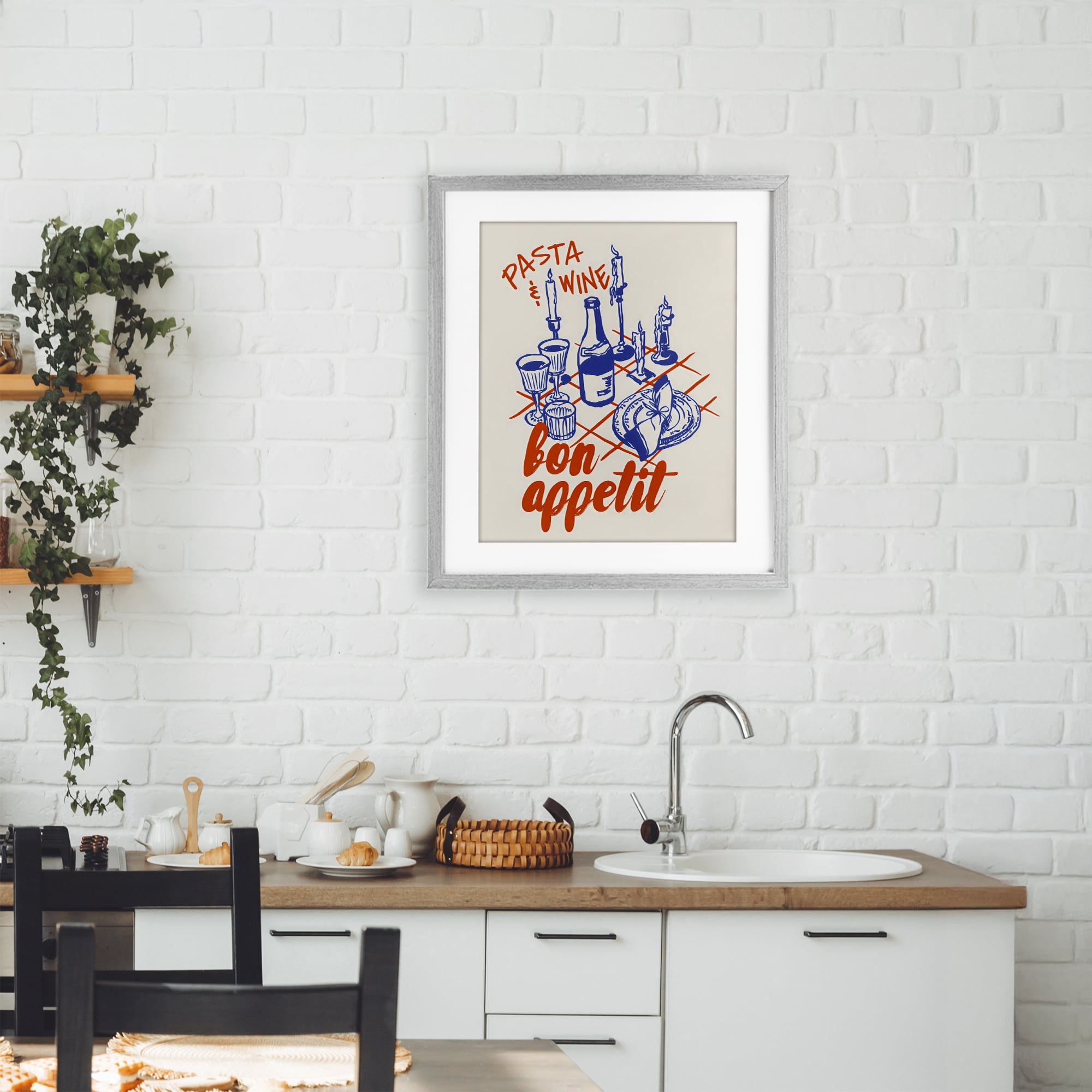 Stupell Industries Pasta & Wine Bon Appetit Gray Framed Print Under Glass, design by The Prints Vibe