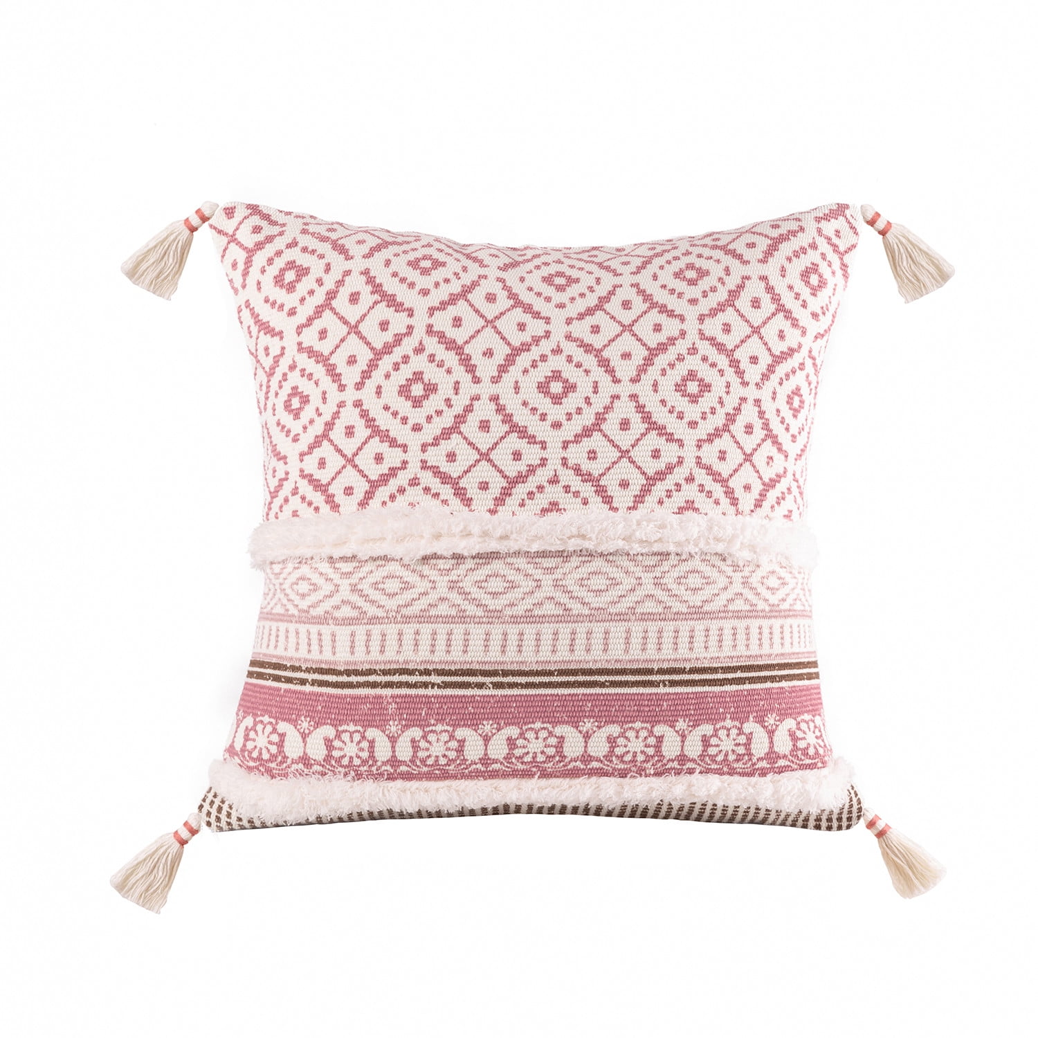 Hot Pink & Soft Cream Folk Art Pattern Throw Pillow by micklyn