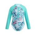 thumbnail image 1 of Kids Girls One Piece Long Sleeves Palm Trees Printed Swimsuit UV Protection Rash Guard Mint Green 10, 1 of 7