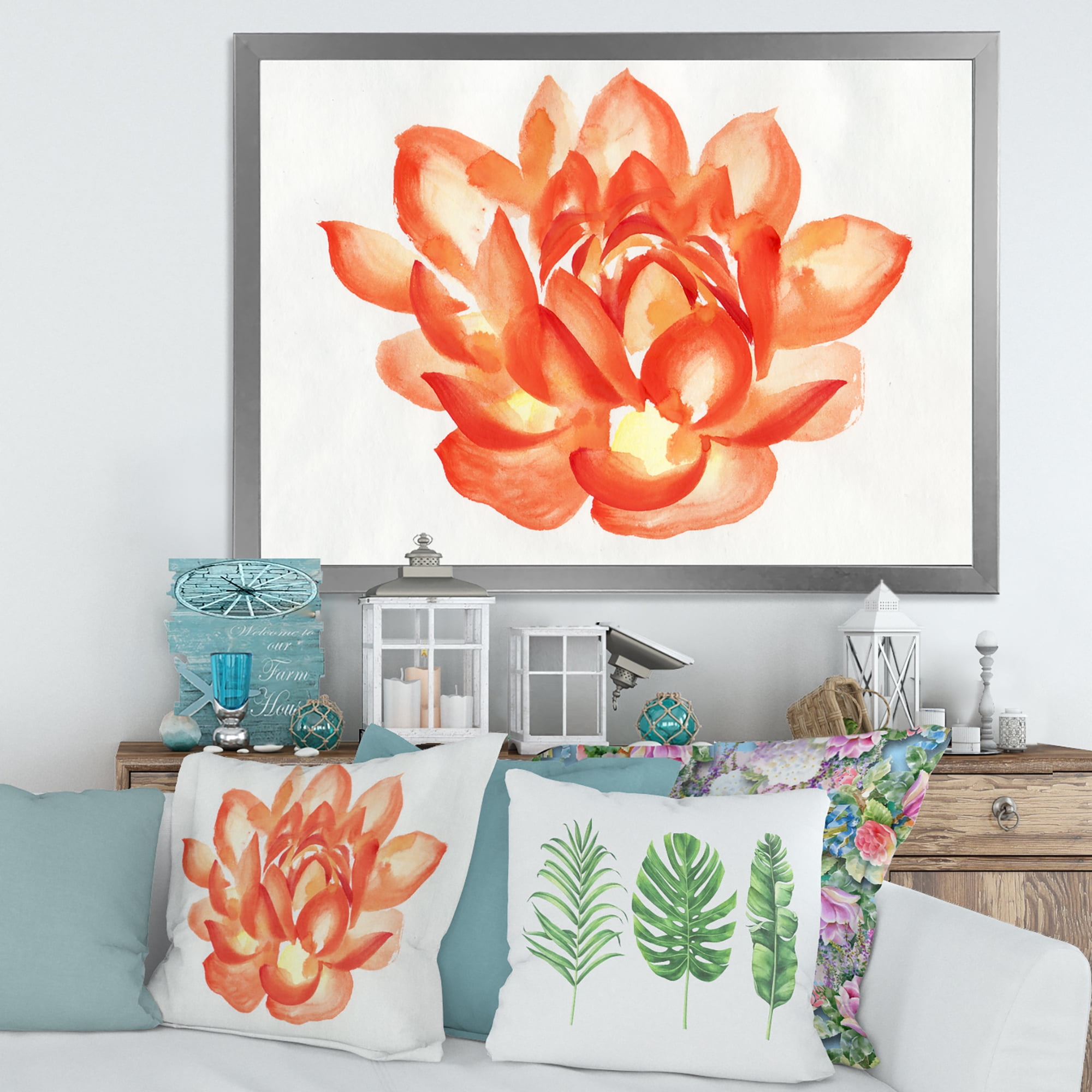 Designart 'Ancient Detail of A Orange Lotus' Traditional Framed Art Print