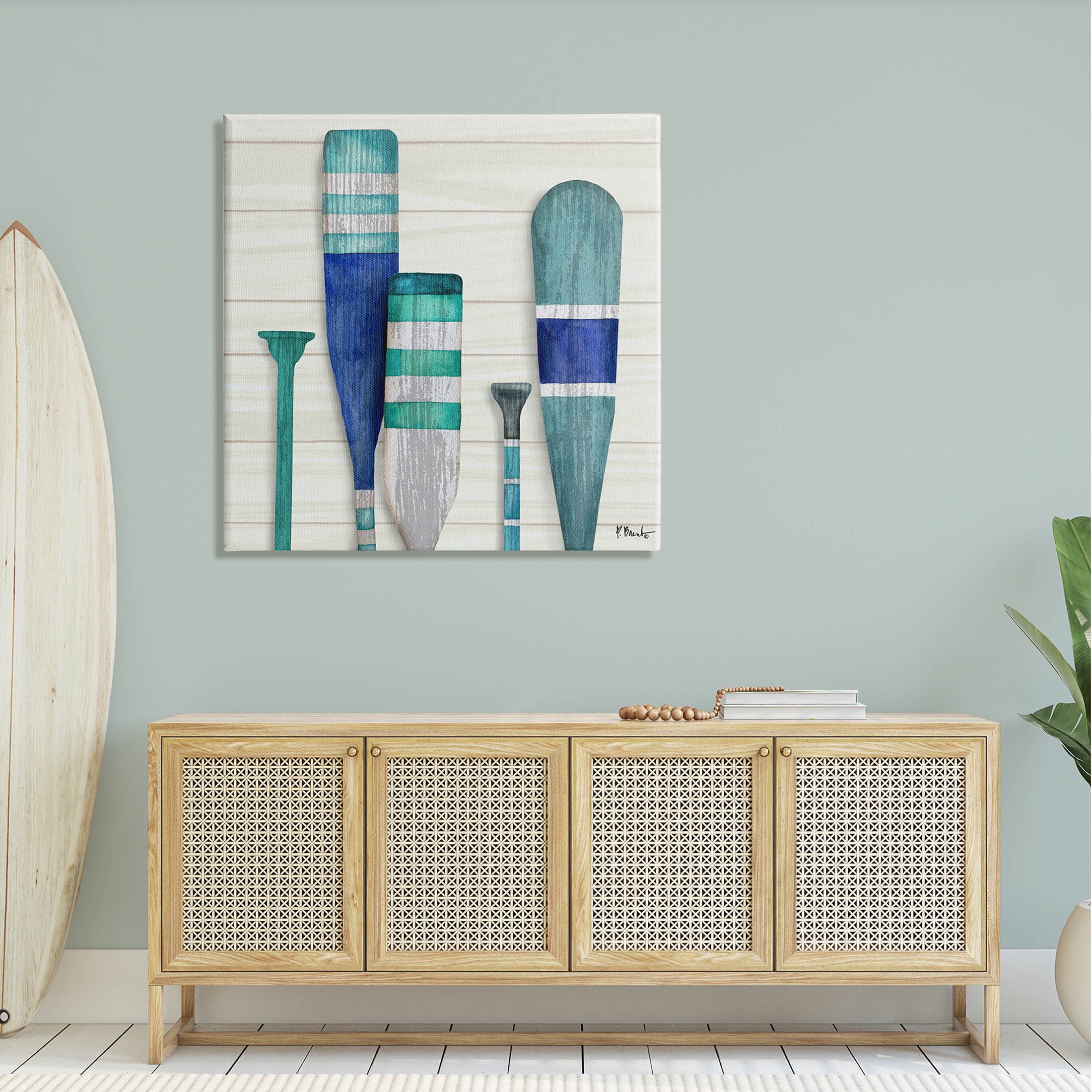 Stupell Industries Port Oars Blue Green Striped Patterns Graphic Art Gallery Wrapped Canvas Print Wall Art, Design by Paul Brent