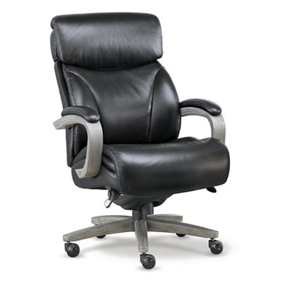 LaZ Boy Revere Big and Tall Executive Office Chair in Top Grain Leather Black Top Grain Leather/Charcoal Wood