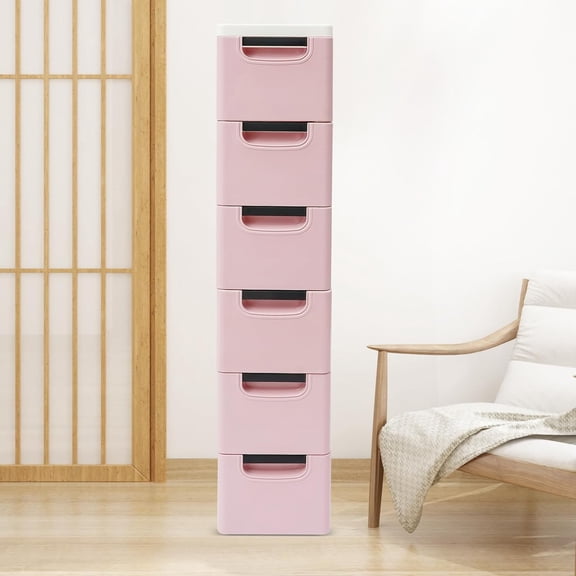 6 Drawers Storage Cart Rolling Drawer Cart Narrow Plastic Dresser Rolling Organizer Cart Storage Unit on Wheels Mobile Bathroom Art Craft Supplies Utility (Dark Pink)