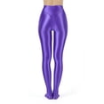 thumbnail image 4 of Doomiva Women's Oil Glossy High Waist Pantyhose Solid Color Tummy Control Compression Leggings Purple L, 4 of 5
