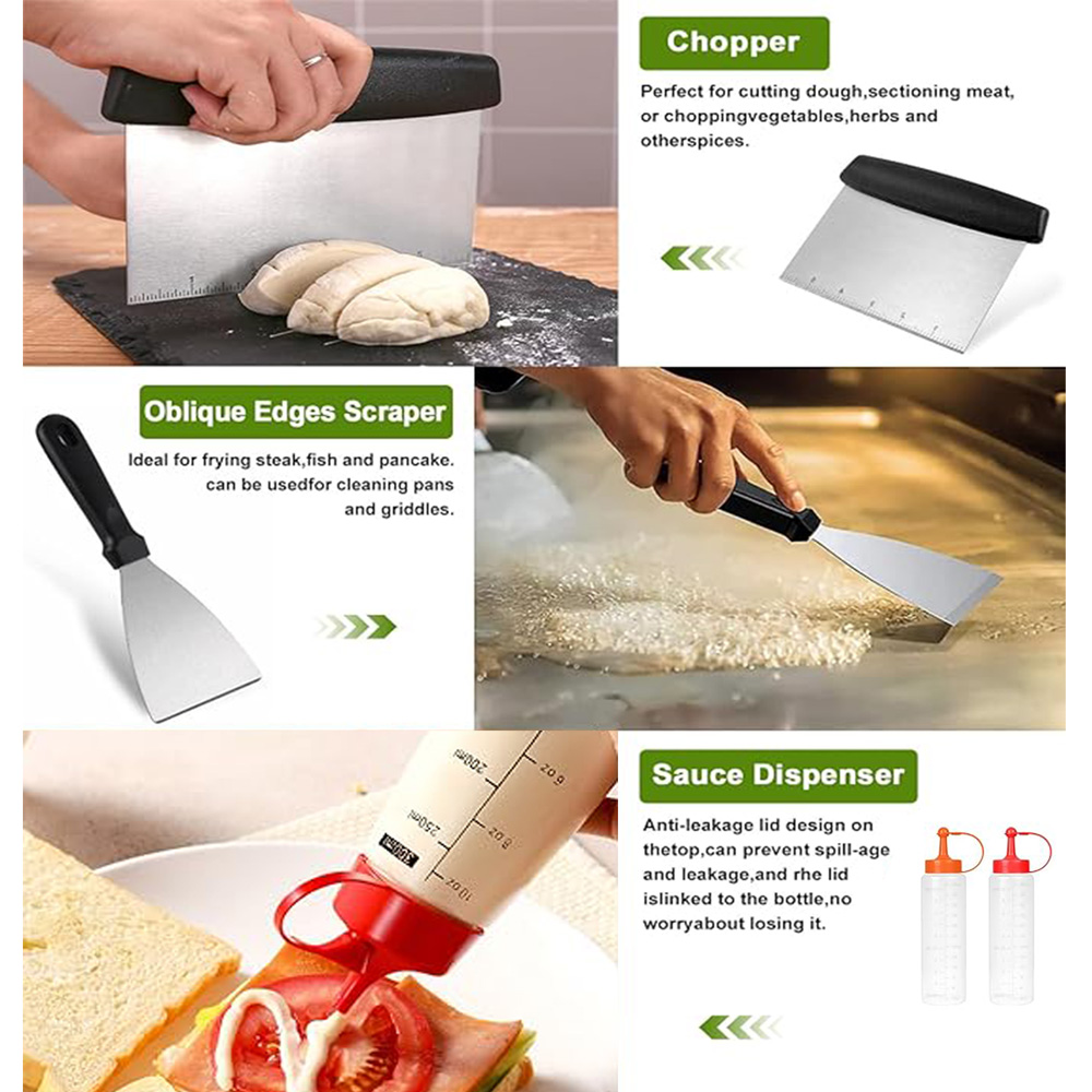 18PCS Griddle Accessories Kit, Flat Top Grill Accessories Set for Blackstone and Camp Chef, Griddle Tools with Extra Large Griddle Spatula and Griddle Grease Gate for Outdoor BBQ