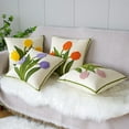 thumbnail image 5 of Tulip Flower Embroidered Throw Pillow Covers, Farmhouse Decorative Square Floral Cushion Covers, Lumbar Pillow for Sofa Living Room Bedroom Home Decor, 5 of 6