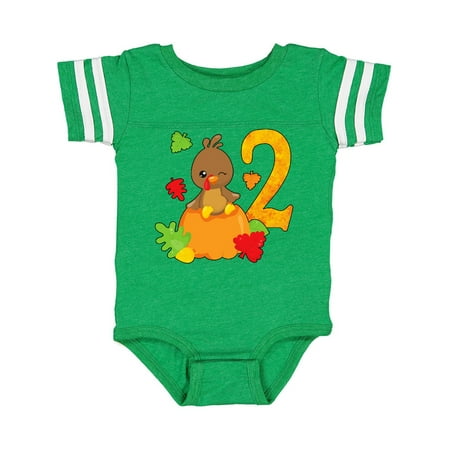 

Inktastic Second birthday turkey on pumpkin Gift Baby Boy or Baby Girl Bodysuit