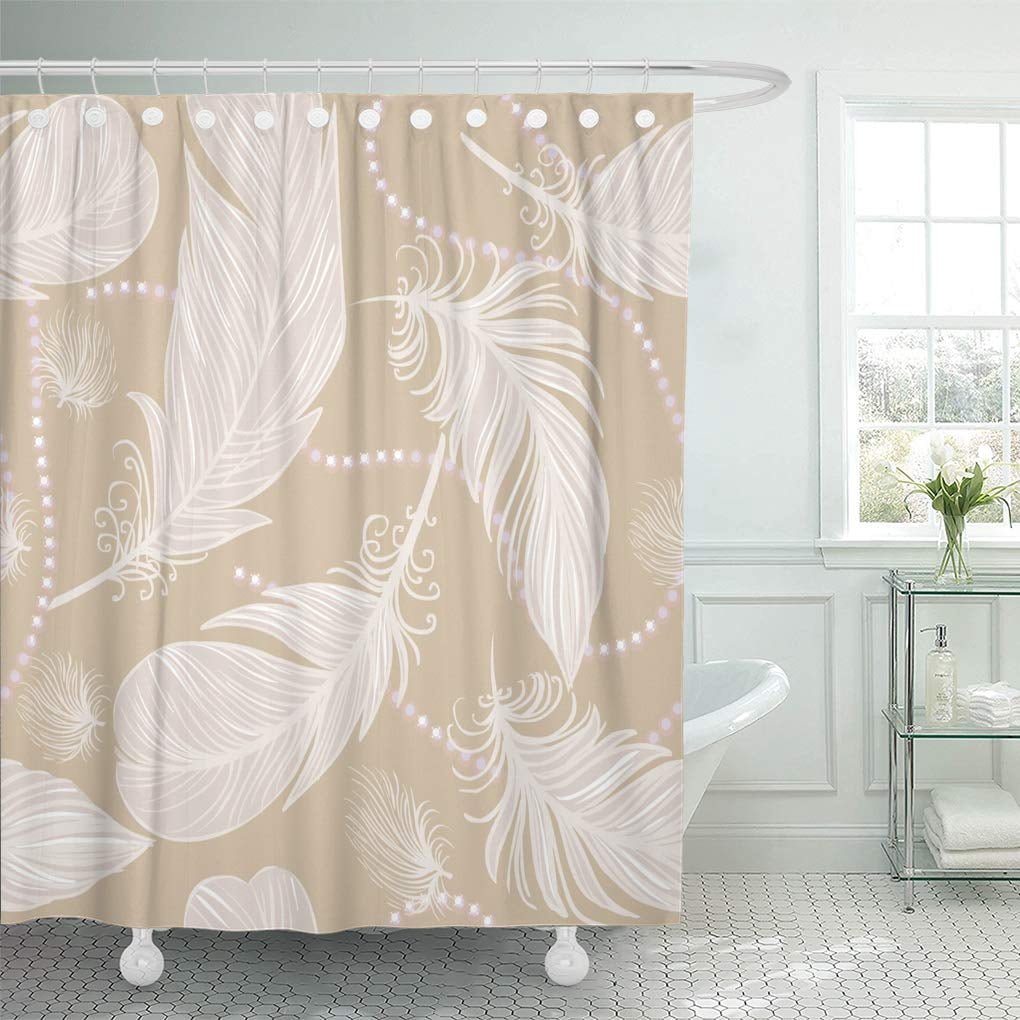 Cynlon Beige White Feather Pattern Vintage Down Wedding Neutral Bridal Abstract Bathroom Decor Bath Shower Curtain 60x72 Inch Walmart Com Walmart Com