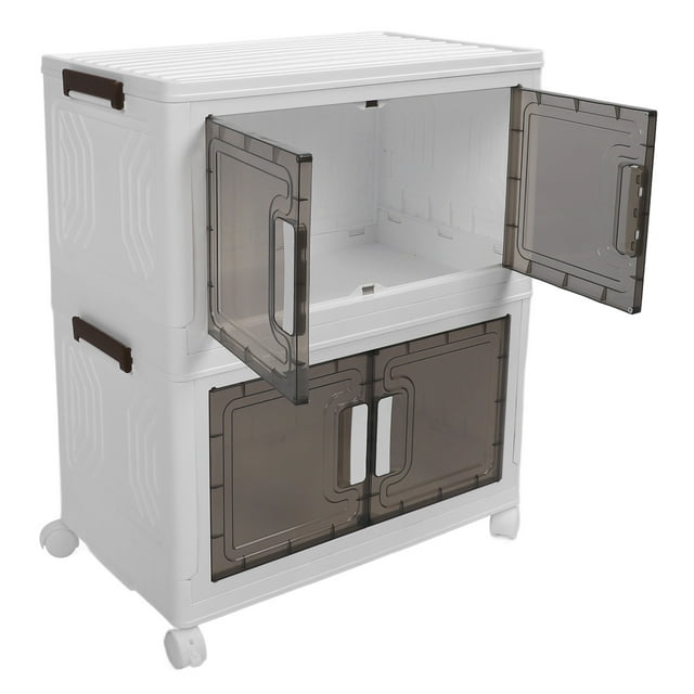 Stackable Storage Bins with Lid, Closet Organizers and Storage, Collapsible Storage Bins with Wheel, Foldable Plastic Containers for Home, Office, Dorm