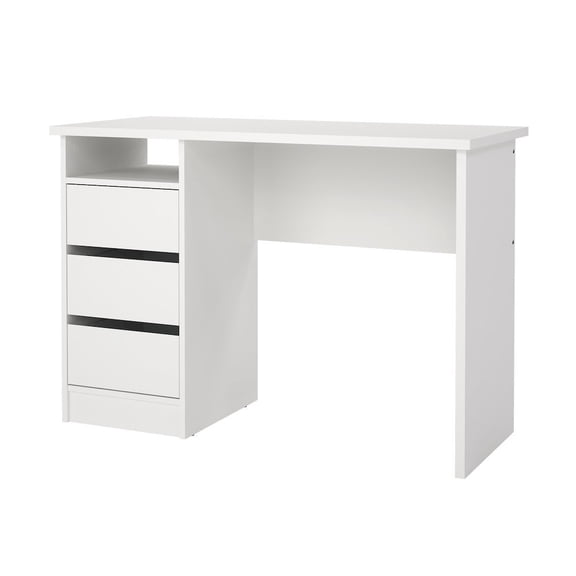 FurniFact White Computer Desk with 3 Drawers and Open Shelf for Home Office