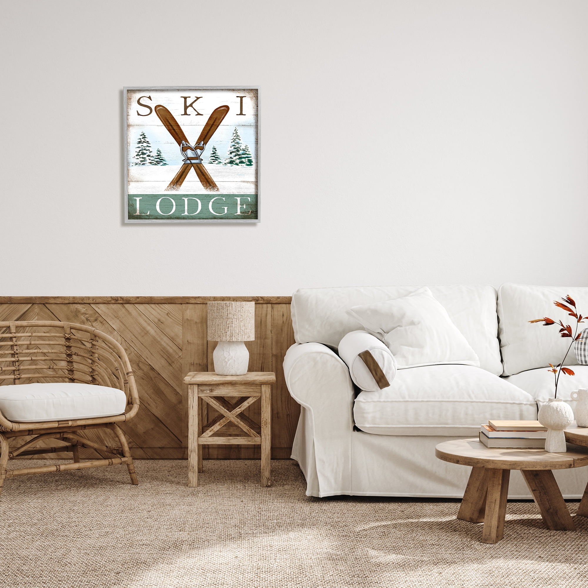 Stupell Industries Ski Lodge Rustic Cabin Sign Snowy Tree Forest, 24 x 24, Design by Elizabeth Tyndall