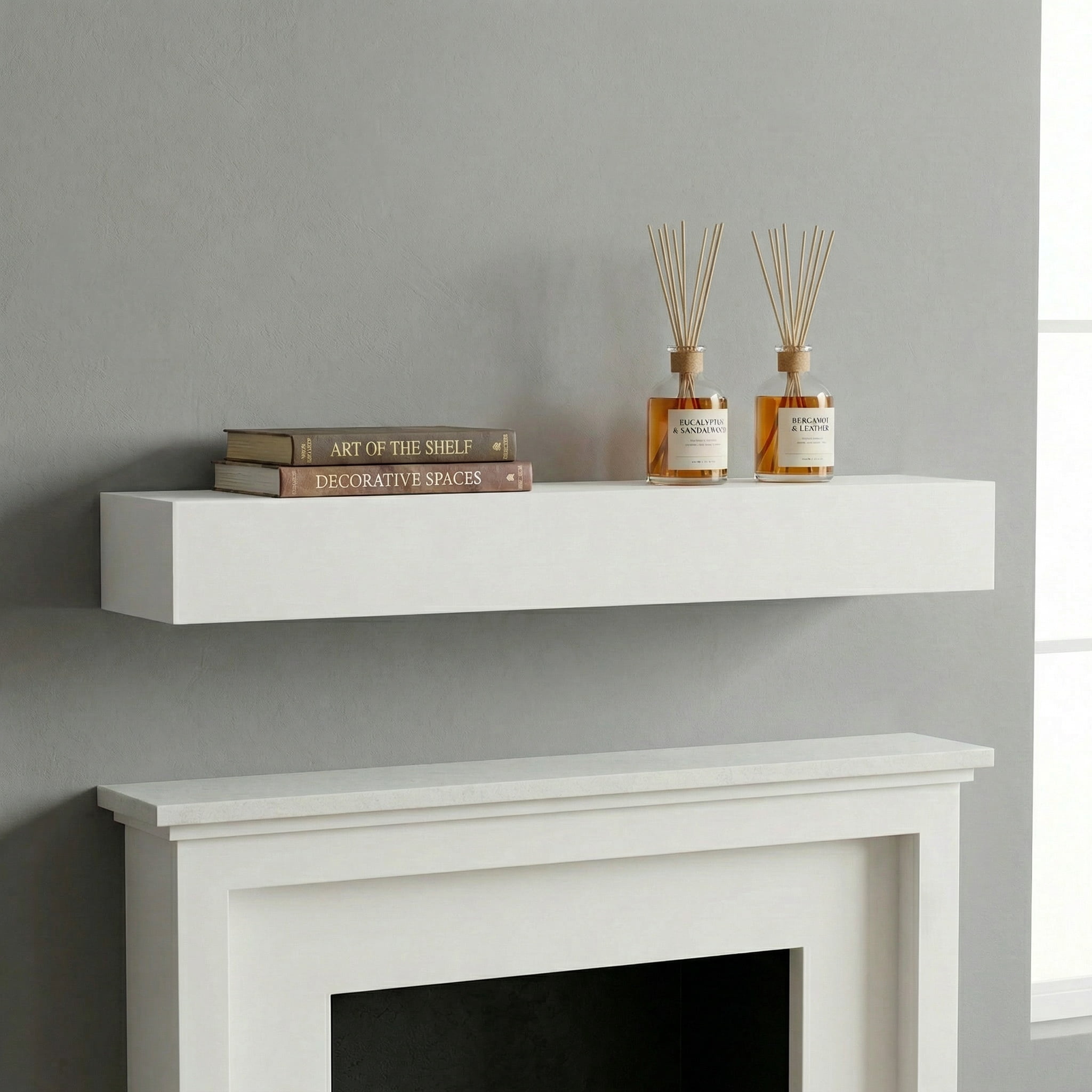 60" Fireplace Mantel Shelf,Solid Pine Wood Wall Mounted,Rustic Farmhouse Floating Shelf,Natural Finish for Home Decor,White