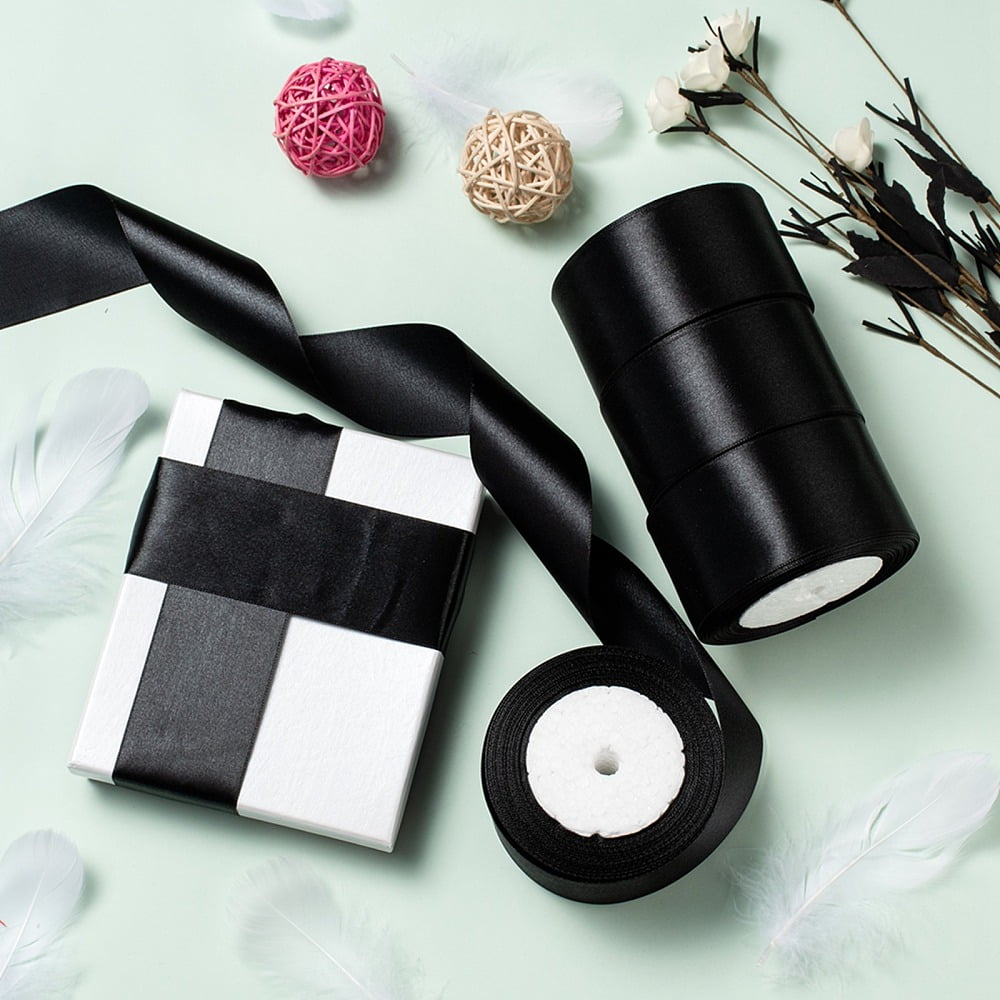Single Face Satin Ribbon Polyester Ribbon Black 2 inch(50mm) about 25yards/roll(22.86m/roll) 100yards/group(91.44m/group) 4rolls/group