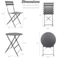 thumbnail image 2 of 3-Piece Patio Bistro Set Outdoor Furniture Set Folding Bistro Table and Chairs with Premium Steel Frame Weather Resistant Conversation Set for Bistro Balcony Porch Yard Garden(grey with cushion), 2 of 8