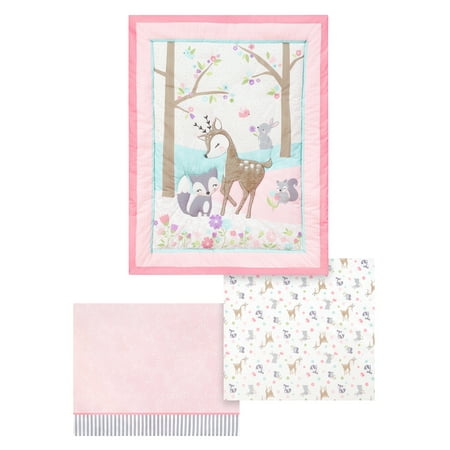 Parent's Choice Baby Girl Woodland Animal Ultra Soft Nursery Crib Bedding Set, Crib, Pink, 3-Pieces