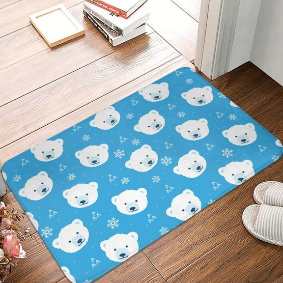Front Door Mat Indoor Outdoor Outside Entrance - 16*24in Washable Cute Polar Bear Thin Bathroom Rugs Fit Under Door, Bath Rugs for Bathroom, Kitchen Rugs Mats for Floor