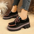 thumbnail image 4 of Womens Black Retro Platform Oxford Shoes - Chunky Sole Lace-Up Glossy PU Footwear with Color-Blocked Toe, Comfortable Versatile Style,Size 36, 4 of 9