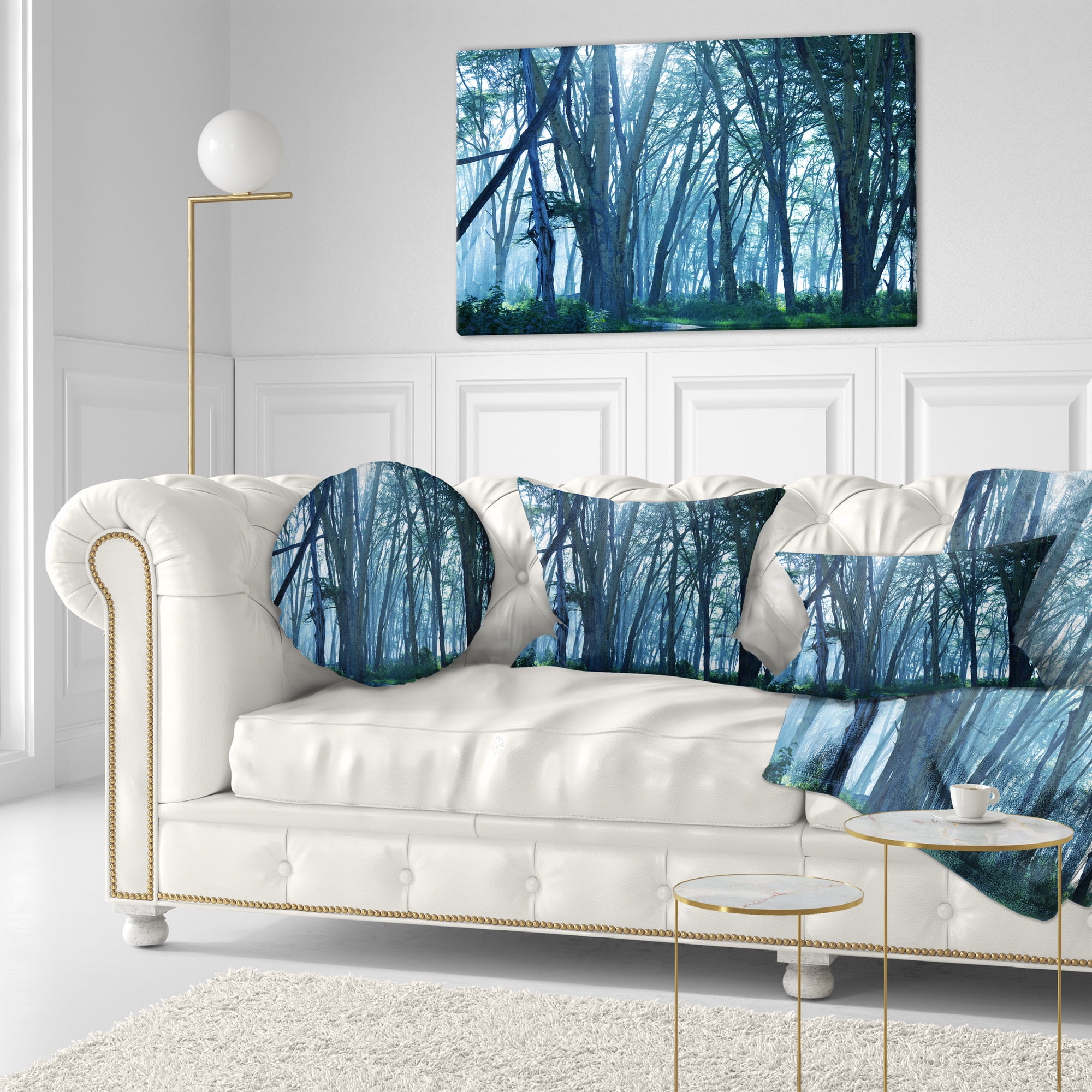 Designart Dense Rain Forest on Foggy Day - Landscape Printed Throw Pillow - 12x20