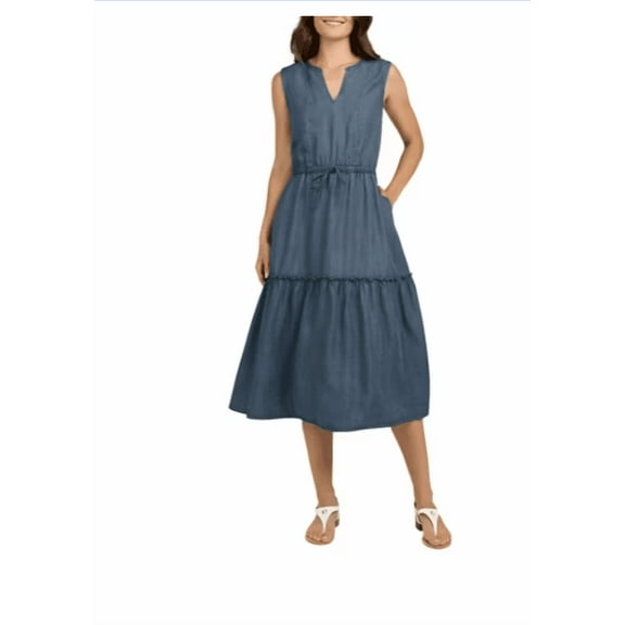 Lands' End Ladies' Tiered Midi Dress Blue Small