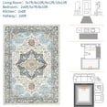 thumbnail image 2 of Washable Area Rug 10x13, Vintage Retro Carpet with Non-Slip Backing, Floral Pattern Floor Rugs for Entryway, Kitchen, Bathroom, Living Room, Hallways, Bedroom, Blue, 2 of 7