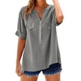 thumbnail image 2 of Women's Short Sleeve T-shirt Women'S Cold Weather Linen Shirt - Thermal Lined Top,Gray Women's Short sleeve T-shirt 3XL, 2 of 7