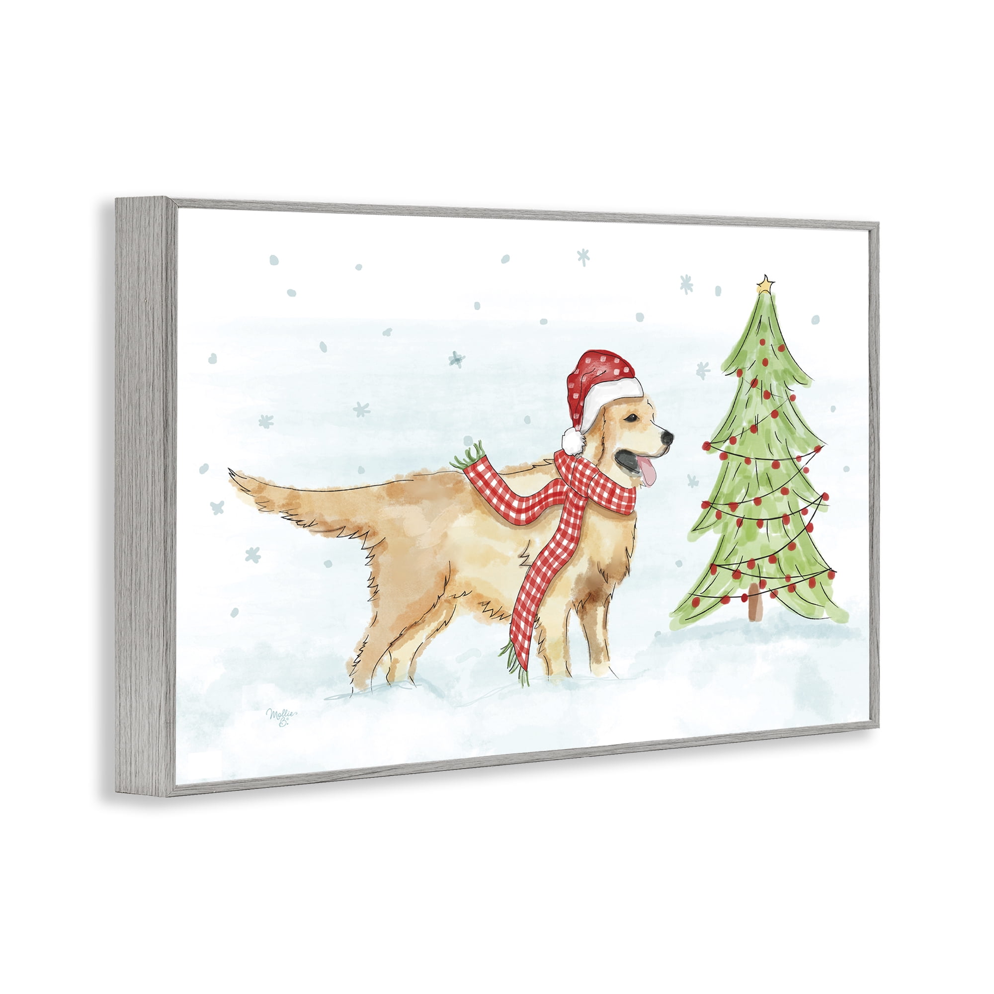Stupell Industries Snowy Labrador Scene Holiday Painting Gray Framed Art Prints Wall Art, 18 x 12
