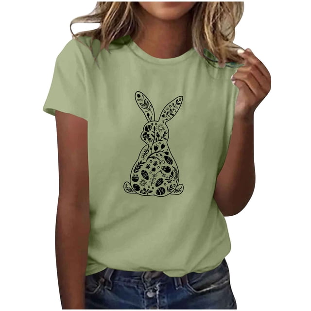 Tauxra Hauts d'Été à Manches Courtes pour Femmes, T-Shirts à Col Rond pour Femmes, Blouse T-Shirt Décontractée à Imprimé de Pâques