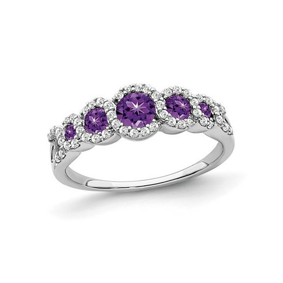 1/2 Carat (Ctw) Natural Amethyst and Diamonds Ring 1/4 Carat (Ctw) in 14K White Gold
