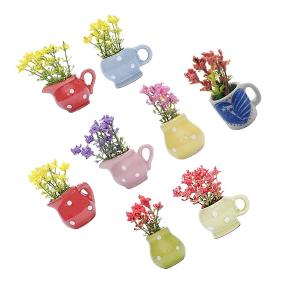 Rvaymup Set Of 8 Miniature Magnetic Flower Pot Kitchen Refrigerator Decors Resins Vase Fridge Magnets for Home Office Decoration