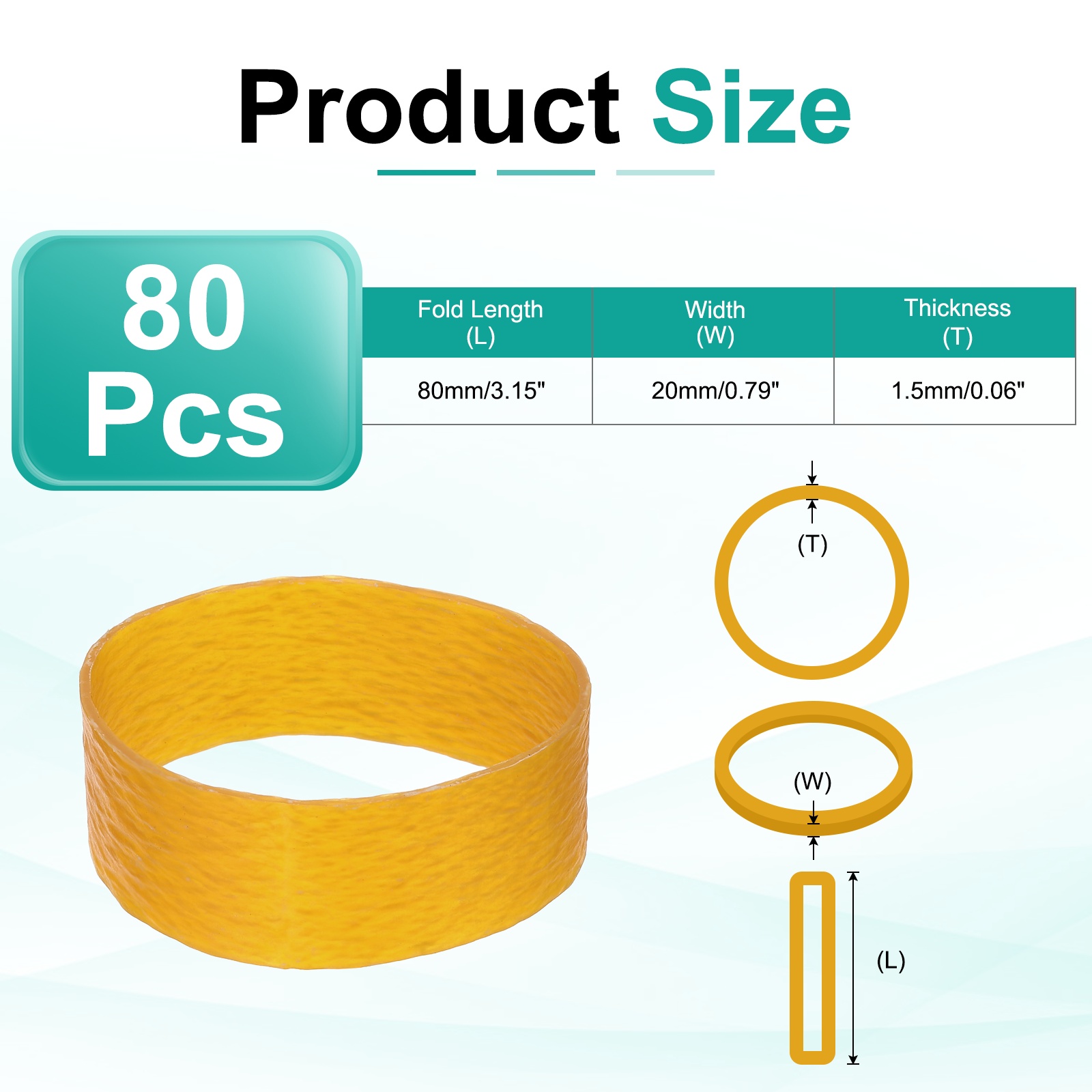 80Pack Rubber Bands, 3.15x0.79 Inch Elastic Bands for Office Supplies, Yellow