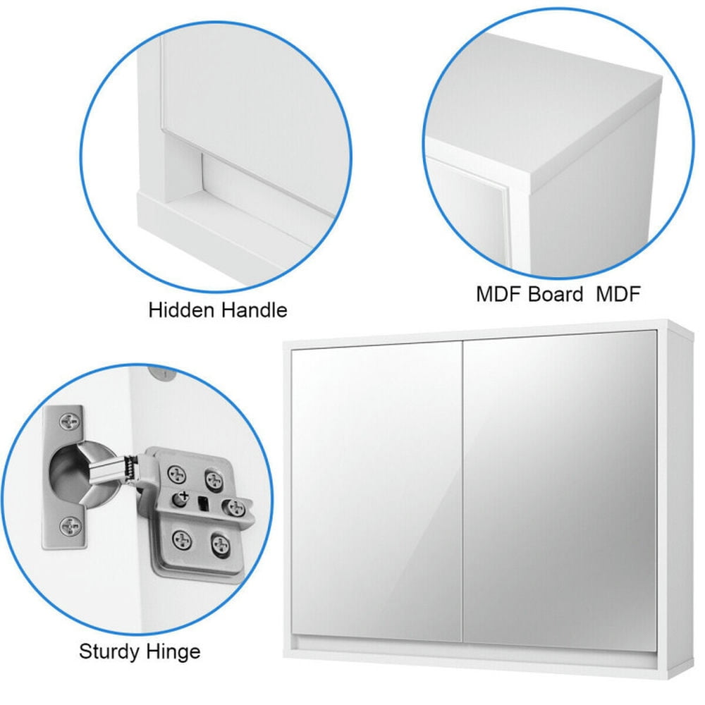 Finihen Bathroom Wall Cabinet, Wall Mounted Bathroom Mirror Cabinet, 2-Door Wall-Mounted Bathroom Mirrored Medicine Cabinet, for Bathroom, White Finihen Bathroom Wall Cabinet, Wall Mounted Bathroom Mirror Cabinet, 2-Door Wall-Mounted Bathroom Mirrored Medicine Cabinet, for Bathroom, White