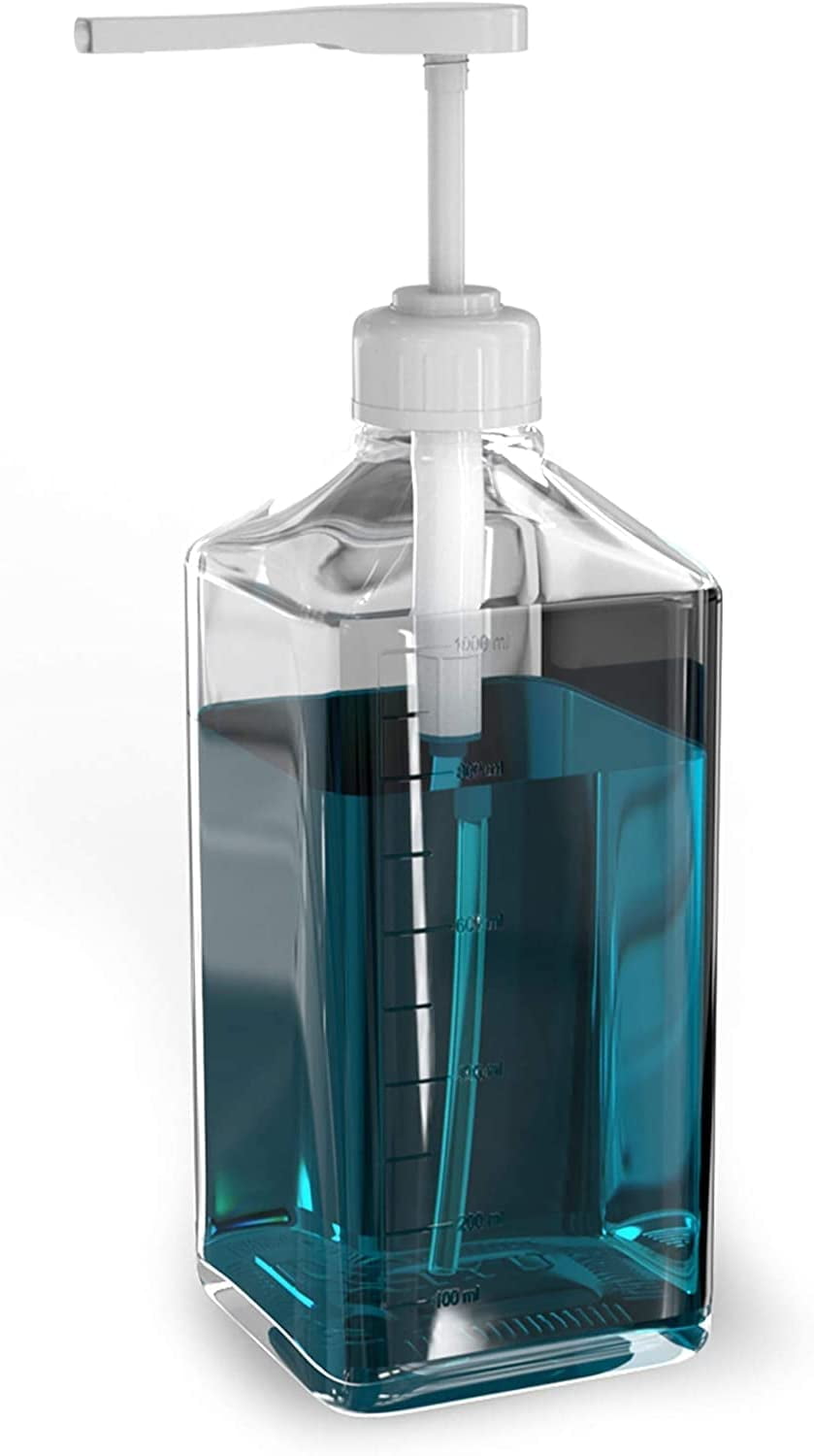 Glass Mouthwash Dispenser with Pump 37oz Mouth Washer Decanter Holder