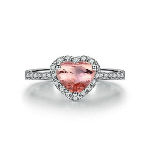 1.50 Carat Round Morganite and Diamond Engagement Ring for Women in 14k White Gold morganite and diamond engagement ring