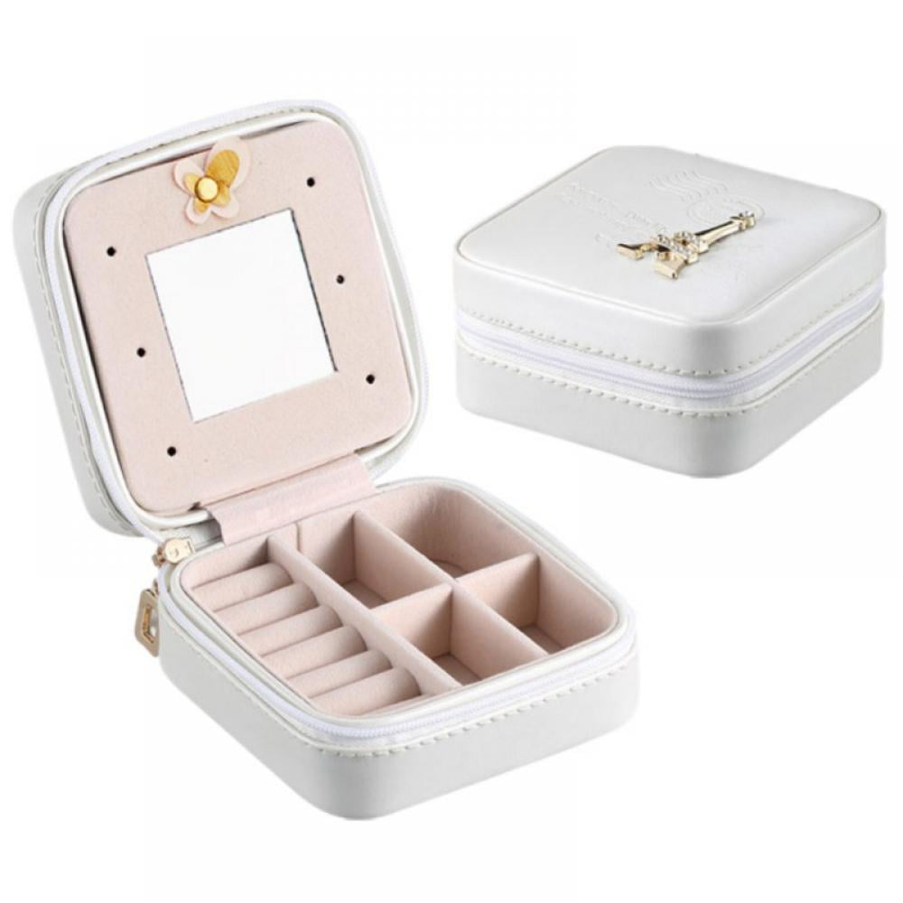 Details about   White Portable Jewelry Box Organizer Leather Ornaments Case Travel Storage USA 