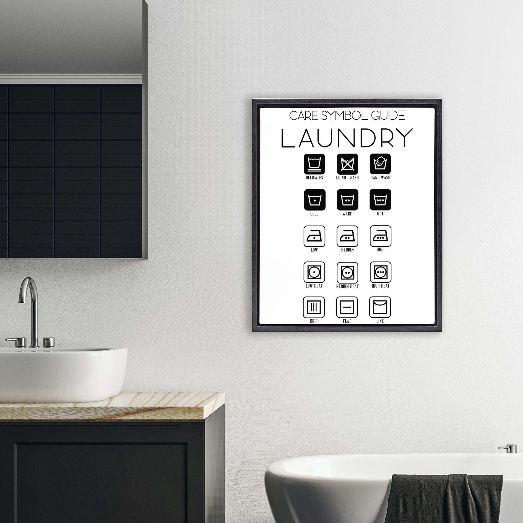 Stupell Industries Laundry Care Symbol Guide Black Framed Floater Canvas Wall Art, design by SD Graphics Studio