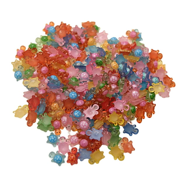 100 piezas Tortugas marinas luminosas Charmas de cuentas Figuras en miniatura que brillan en las figuras de tortuga oscura para decoraciones de L