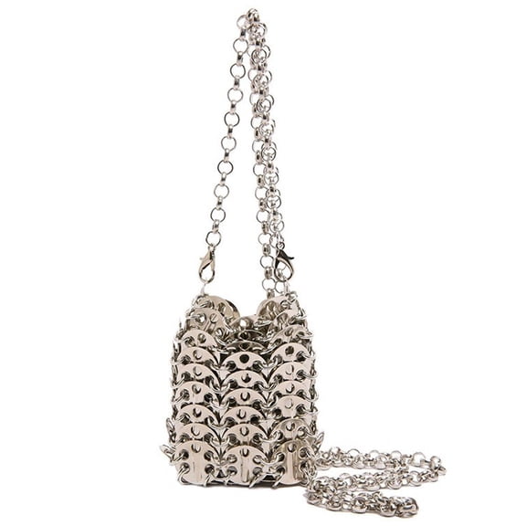Jiibva Mini Handwoven Crossbody Bag Metallic Sequins Chain Strap Lipstick Case For Women Unique Evening Party Casual Day Purse