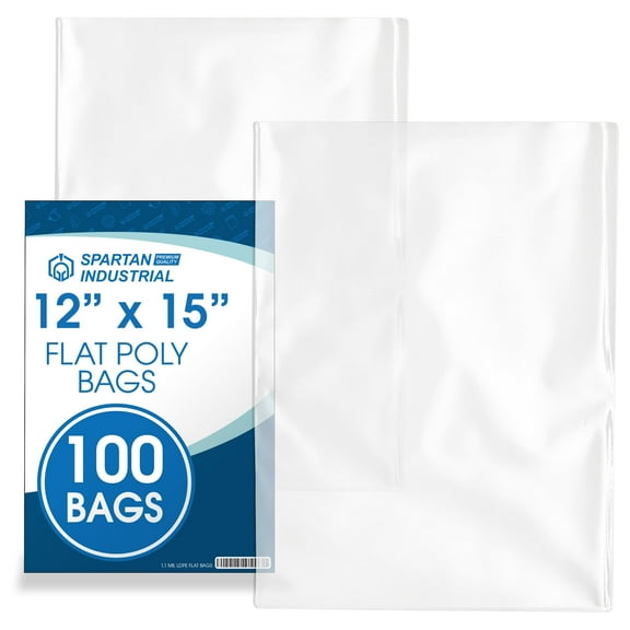 Spartan Industrial - 12” X 15” (100 Count) 1.1 Mil Flat Open End Clear Plastic Poly Bags - for Proofing Bread Dough, Packaging Clothes, Shirts (Thin & Lightweight - Bags DO NOT Have Seal)