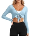 thumbnail image 2 of OSFVNOXV Juniors Crop Tops Lightweight Tie Front Ballet Ruffle Bolero Shrugs Long Sleeve Breathable Yoga Layering Workout Cardigan, 2 of 9