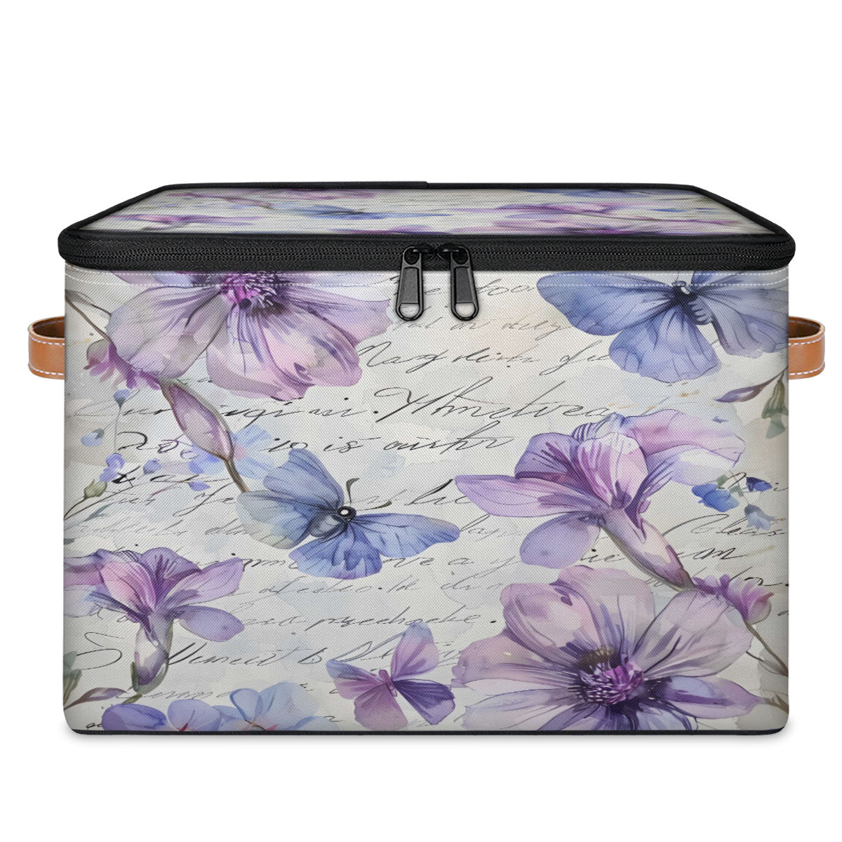 CURLYOOT Purple Flower Butterfly Fabric Storage Bins with Lids, Phrase Words Foldable Storage Boxes Washable Storage Cube, Closet Bedroom Home Organizer Containers with Handles